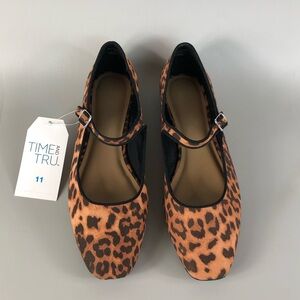 Time and Tru Women's Leopard Print Mary Jane Flats Size 11